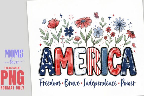 America Freedom 4th of July PNG Design: Bold Floral Patriotism