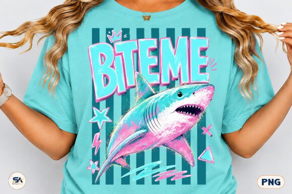Bold Retro Fun with Shark Bite Me Summer Stripes PNG Design