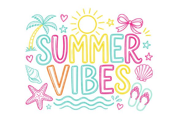 Capture Coastal Energy with Summer Vibes Beach Doodle Design