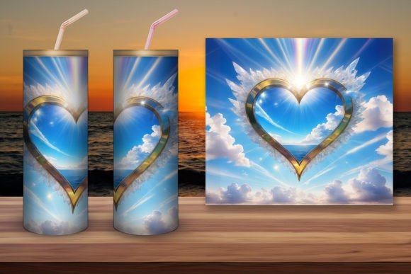 Golden Shiny Heart in Sky Tumbler Wrap: A Celestial Design for Meaningful Projects