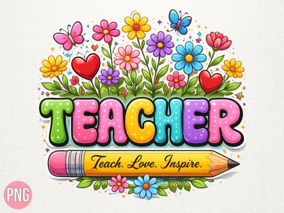 Teacher Floral Garden Pencil Design PNG for Educators