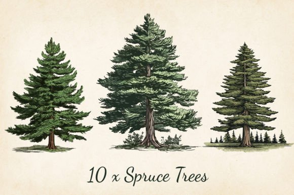 Timeless Forest Elements: Vintage Pine Trees for Digital Design
